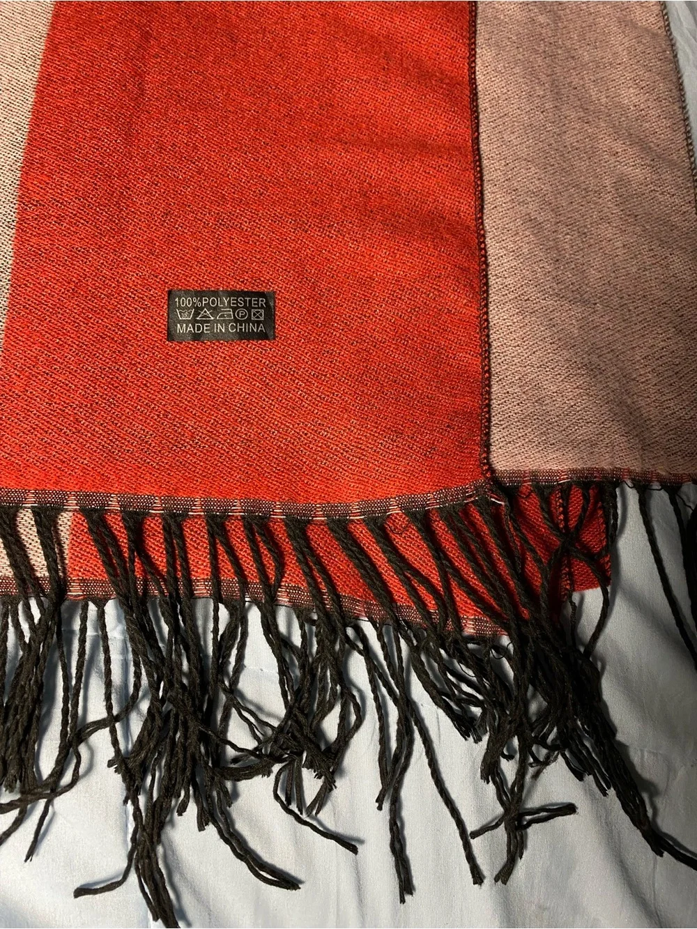 Red Plaid Wool Scarf - Classic Check Design